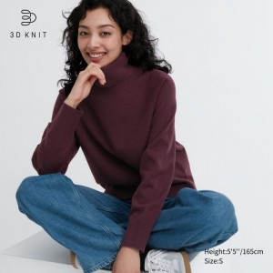 Uniqlo 3D Knit Souffle Yarn Long-Sleeve Pullover Damen Wine | HVAN-63257