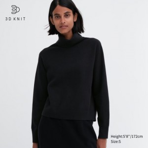 Uniqlo 3D Knit Souffle Yarn Long-Sleeve Pullover Damen Schwarz | SMKD-57943