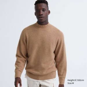 Uniqlo 3D Knit Souffle Yarn Mock Neck Long-Sleeve Pullover Herren Braun | ZMFL-50791