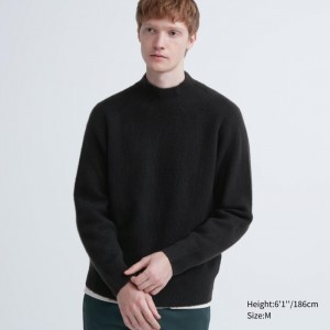 Uniqlo 3D Knit Souffle Yarn Mock Neck Long-Sleeve Pullover Herren Schwarz | HXUF-58410