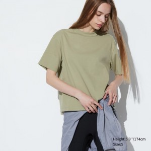 Uniqlo AIRism Baumwoll Kurzes Sleeve T-Shirt Damen Grün | THSC-50217