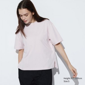 Uniqlo AIRism Baumwoll Kurzes Sleeve T-Shirt Damen Rosa | PABJ-78394