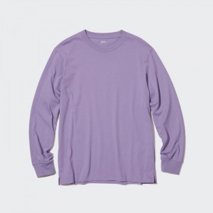 Uniqlo AIRism Baumwoll UV Protection Crew Neck Long-Sleeve (2022 Edition) T-Shirt Damen Lila | XPIM-67319