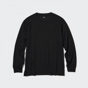 Uniqlo AIRism Baumwoll UV Protection Crew Neck Long-Sleeve (2022 Edition) T-Shirt Damen Schwarz | NJZL-08154