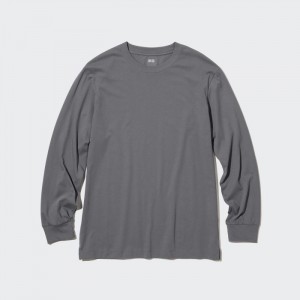 Uniqlo AIRism Baumwoll UV Protection Crew Neck Long-Sleeve (2022 Edition) T-Shirt Damen Grau | QJBL-25873