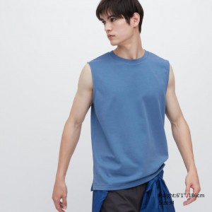 Uniqlo AIRism Baumwoll Ärmellose Tanktop Herren Blau | YGJV-90753