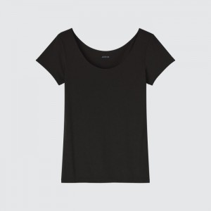 Uniqlo AIRism Scoop Neck Kurzes-Sleeve T-Shirt Undershirts Damen Schwarz | YZFR-17485