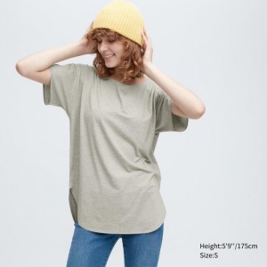 Uniqlo AIRism Seamless Boots Neck Kurzes-Sleeve Long T-Shirt Damen Grau | QYTG-25190