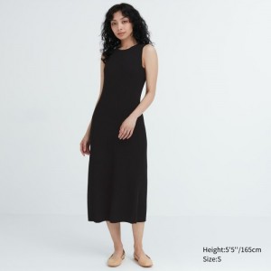 Uniqlo Baumwoll Blend Knit Ärmellose Kleid Damen Schwarz | WROA-21836