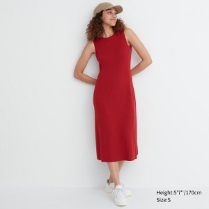 Uniqlo Baumwoll Blend Knit Ärmellose Kleid Damen Rot | MOWE-32549