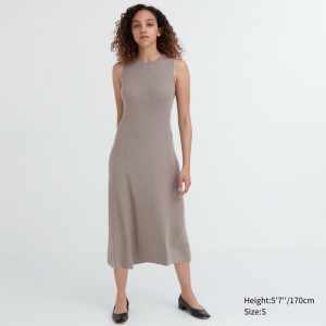 Uniqlo Baumwoll Blend Knit Ärmellose Kleid Damen Beige | GVLX-79350