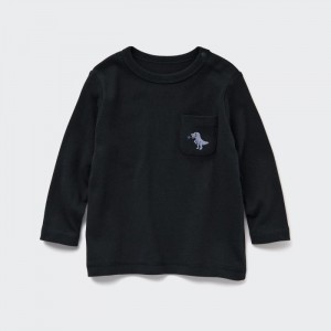 Uniqlo Baumwoll Crew Neck Long-Sleeve T-Shirt Baby Schwarz | GPBI-91764