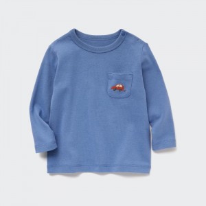 Uniqlo Baumwoll Crew Neck Long-Sleeve T-Shirt Baby Blau | QAPB-97328