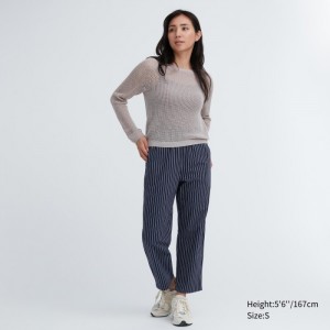 Uniqlo Baumwoll Gestreift Relaxed Ankle Hose Damen Navy | KODR-63851