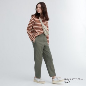 Uniqlo Baumwoll Relaxed Ankle Lounge Pants Damen Olivgrün | OQYF-42709