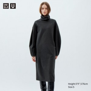 Uniqlo Brushed Jersey Turtleneck Long-Sleeve Kleid Damen Dunkelgrau | MXJS-12735