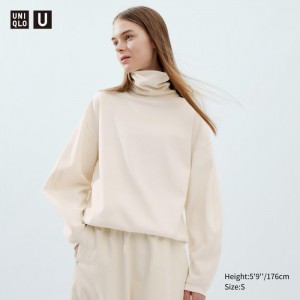 Uniqlo Brushed Jersey Turtleneck Long-Sleeve T-Shirt Damen Weiß | HWVJ-42093