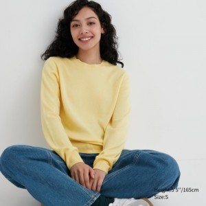 Uniqlo Cashmere Crew Neck Long-Sleeve Pullover Damen Gelb | RLUM-76241