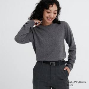 Uniqlo Cashmere Crew Neck Long-Sleeve Pullover Damen Grau | QSPW-61952