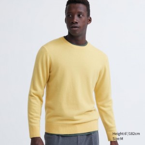 Uniqlo Cashmere Crew Neck Long-Sleeve Pullover Herren Gelb | UIJM-50841