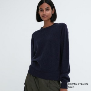 Uniqlo Cashmere Crew Neck Long-Sleeve Pullover Damen Navy | PFXB-87924