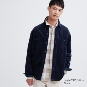 Uniqlo Corduroy Arbeits Long-Sleeve Casual Shirts Herren Navy | WNUZ-28645