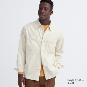 Uniqlo Corduroy Arbeits Long-Sleeve Casual Shirts Herren Weiß | TNIL-26931