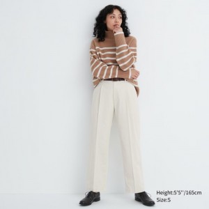 Uniqlo Corduroy Weite-Fit Falten Hose Damen Weiß | YOIN-89642