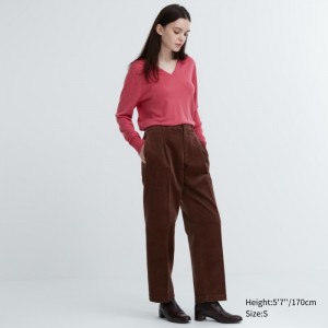 Uniqlo Corduroy Weite-Fit Falten Hose Damen Dunkelbraun | WOXF-68957