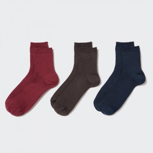 Uniqlo Crew Gerippt (3 Pairs) Socken Damen Rot | QEMP-83092