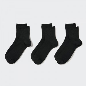 Uniqlo Crew Gerippt (3 Pairs) Socken Damen Schwarz | OTBG-93058