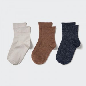 Uniqlo Crew Glitter (3 Pairs) Socken Damen Beige | TGLN-30241