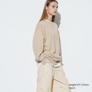 Uniqlo Crew Neck Long-Sleeve Sweatshirt Damen Natural | LIQM-79610