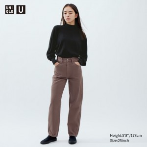 Uniqlo Curved Jeans Damen Braun | LARI-58349