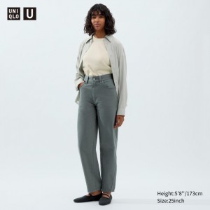 Uniqlo Curved Jeans Damen Olivgrün | FDRW-36905