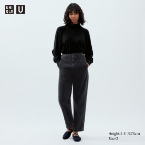 Uniqlo Denim Gerade Hose Damen Dunkelgrau | ZRYJ-91362