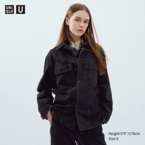 Uniqlo Denim Hemdjacken Damen Dunkelgrau | SCJI-41325