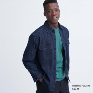 Uniqlo Denim Utility Long-Sleeve Überhemd Herren Blau | UKQL-51849