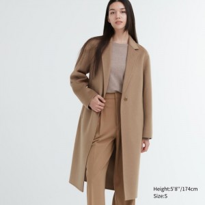 Uniqlo Double Face Long Mäntel Damen Beige | AHLT-50469