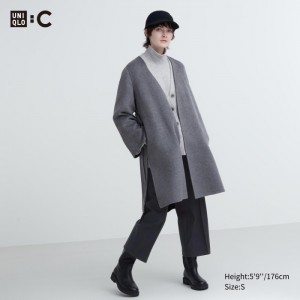 Uniqlo Double Face Wrap Mäntel Damen Grau | QCOT-62304