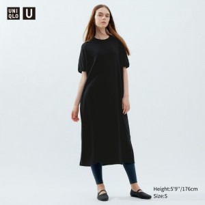 Uniqlo Draped Kurzes-Sleeve Kleid Damen Schwarz | KLCH-91850