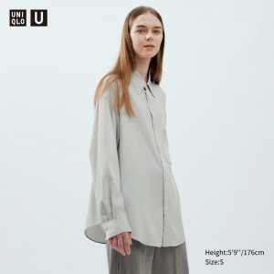 Uniqlo Draped Long-Sleeve Hemd Damen Hellgrau | RNKV-73480