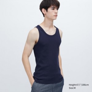 Uniqlo Dry Color Gerippt Tanktop Herren Navy | JDLX-58476