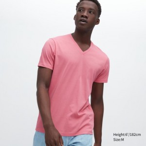 Uniqlo Dry Color V-Neck Kurzes-Sleeve T-Shirt Herren Rosa | MEDJ-93026