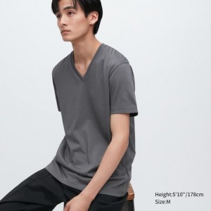 Uniqlo Dry Color V-Neck Kurzes-Sleeve T-Shirt Herren Grau | KEJN-06374