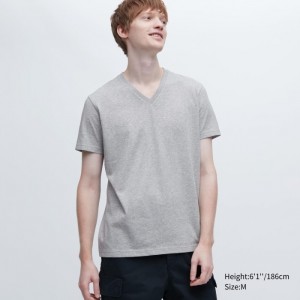 Uniqlo Dry Color V-Neck Kurzes-Sleeve T-Shirt Herren Grau | ORSU-05739