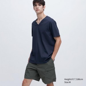 Uniqlo Dry Color V-Neck Kurzes-Sleeve T-Shirt Herren Navy | FTYQ-54218