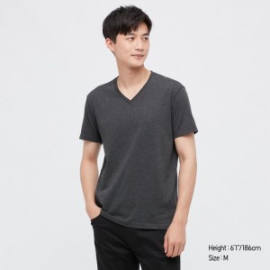 Uniqlo Dry Color V-Neck Kurzes-Sleeve T-Shirt Herren Dunkelgrau | SXMU-12507