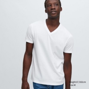 Uniqlo Dry Color V-Neck Kurzes-Sleeve T-Shirt Herren Weiß | VUEK-29453