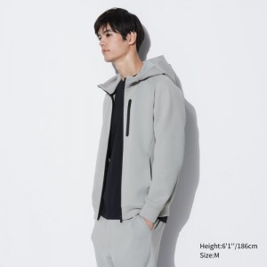 Uniqlo Dry Stretch Sweat Full-Zip Hoodie Herren Hellgrau | GOKR-21406